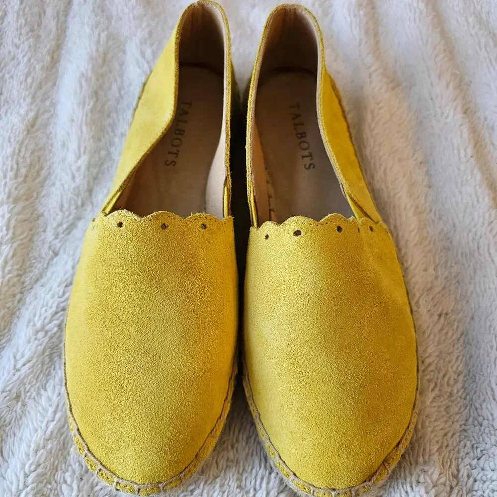 Talbots Women's Izzy Silk Suede Leather Slip On Espadrilles Loafer Size 6 Yellow